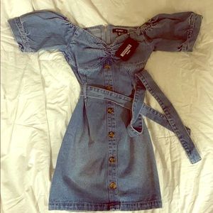 Missguided denim off the shoulder dress!